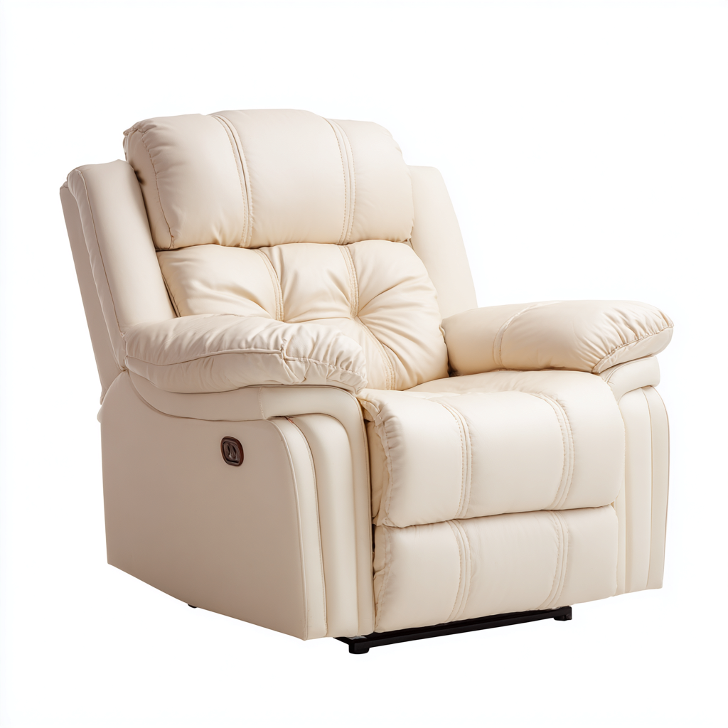 Liegesessel aus Echtleder - 104x97x103 cm - creme - Relaxsessel mit dicker Polsterung und verstellbarer Lehne-Denuploft