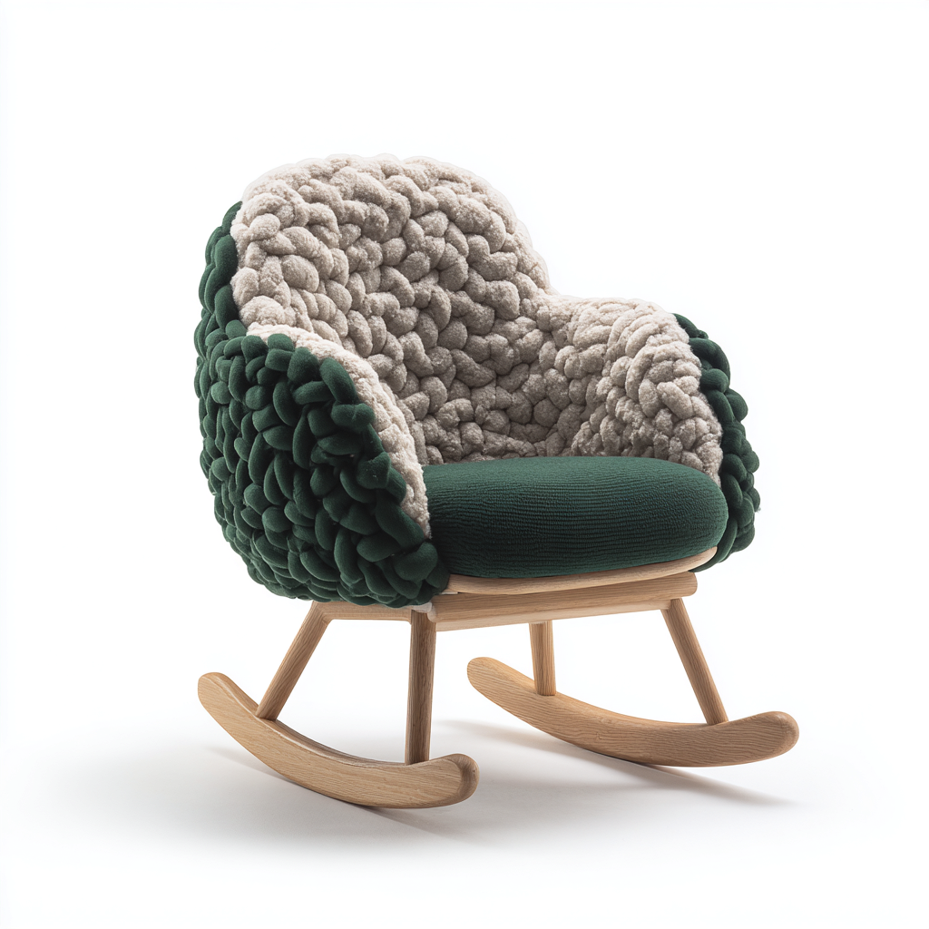 Schaukelstuhl aus Strickstoff und Holz - 85x75x88 cm - grün-beige - kreativer Stil-Denuploft