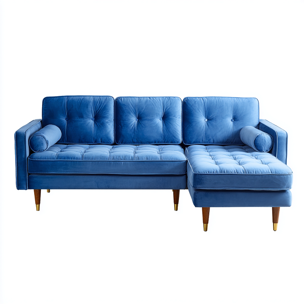 Ecksofa Samtstoff 270x170x85 cm Blau Vintage Design-Denuploft