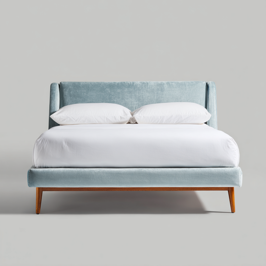 Doppelbett Samtgestell 200x180x100 cm - Hellblau - Modernes Retrodesign-Denuploft