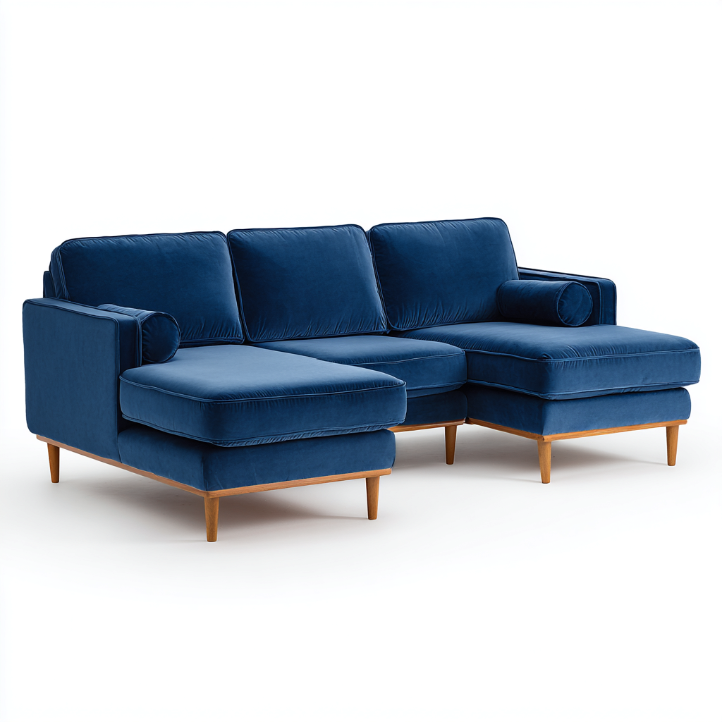 Ecksofa Samtstoff 270x170x85 cm Blau Modernes Design-Denuploft