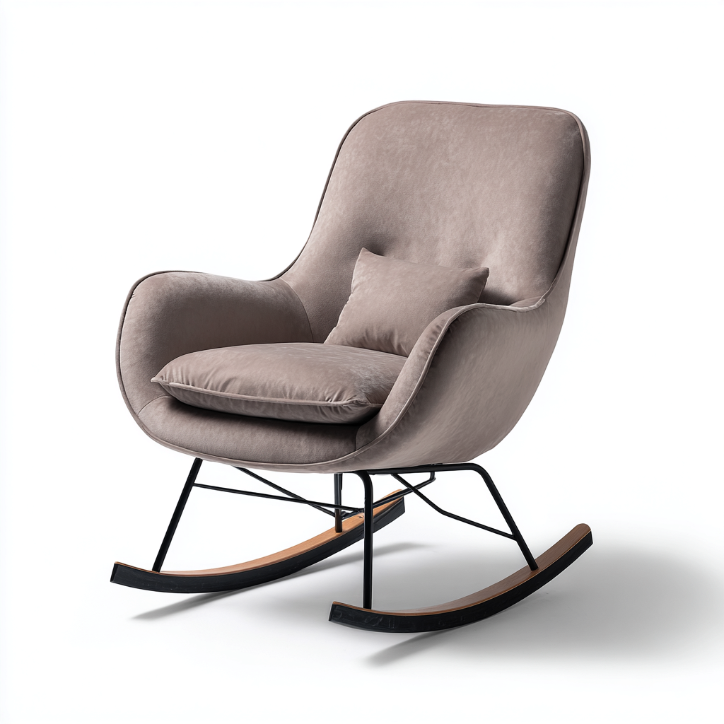 Schaukelstuhl aus Samt Metall und Holz - 94x79x90 cm - grau - moderner Stil-Denuploft