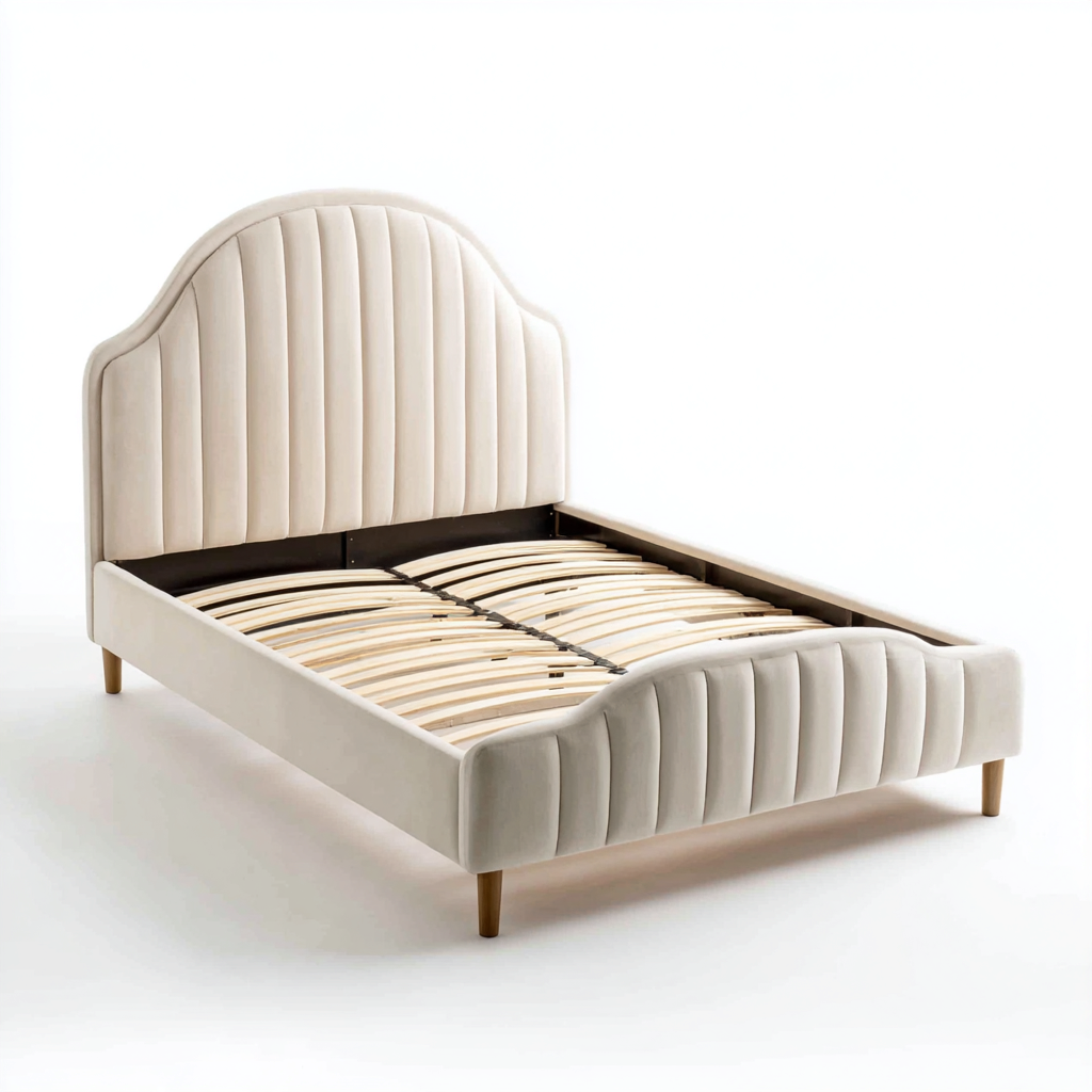 Doppelbett Samtrahmen 200x180x115 cm - Beige - Geschwungenes Kopfteil im klassischen Design-Denuploft