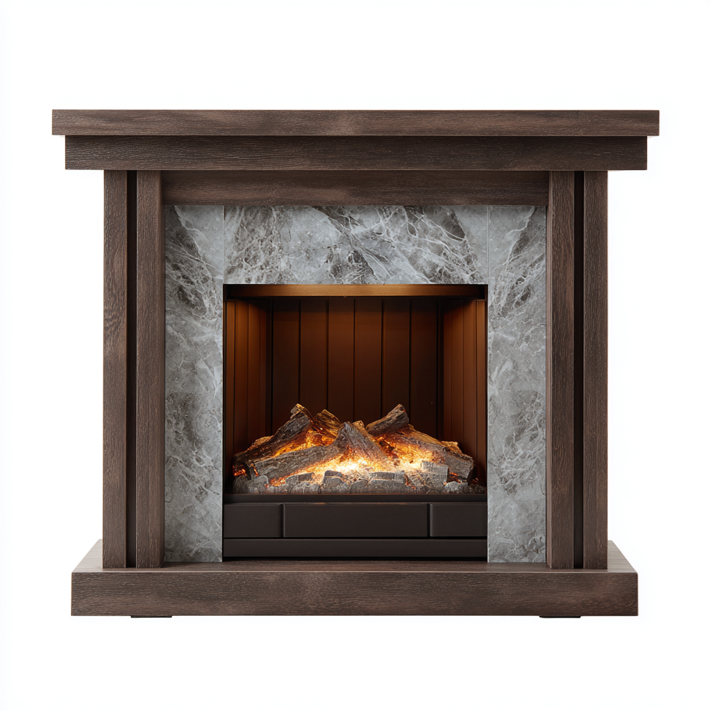 Kamin Elektrokamin Holz und Stein 110x40x95 cm Braun-Grau Modernes Design-Denuploft