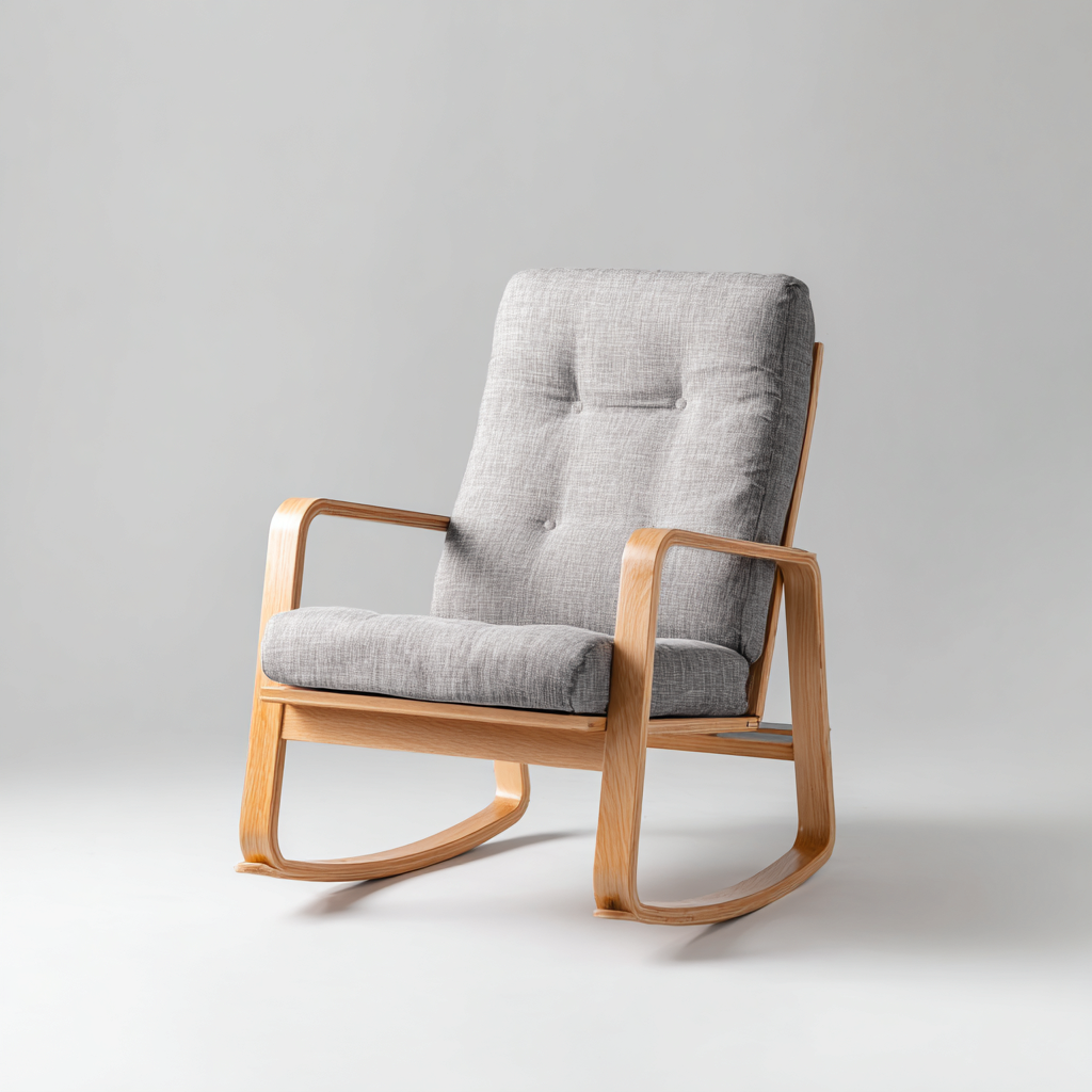 Schaukelstuhl aus Stoff und Holz - 92x80x90 cm - grau - minimalistischer Stil-Denuploft