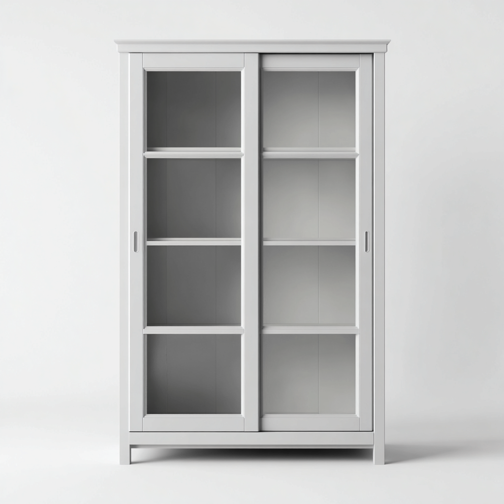 Kleiderschrank mit Schiebetüren - 175x55x200 cm - weiß - Glasfront mit Regalböden-Denuploft