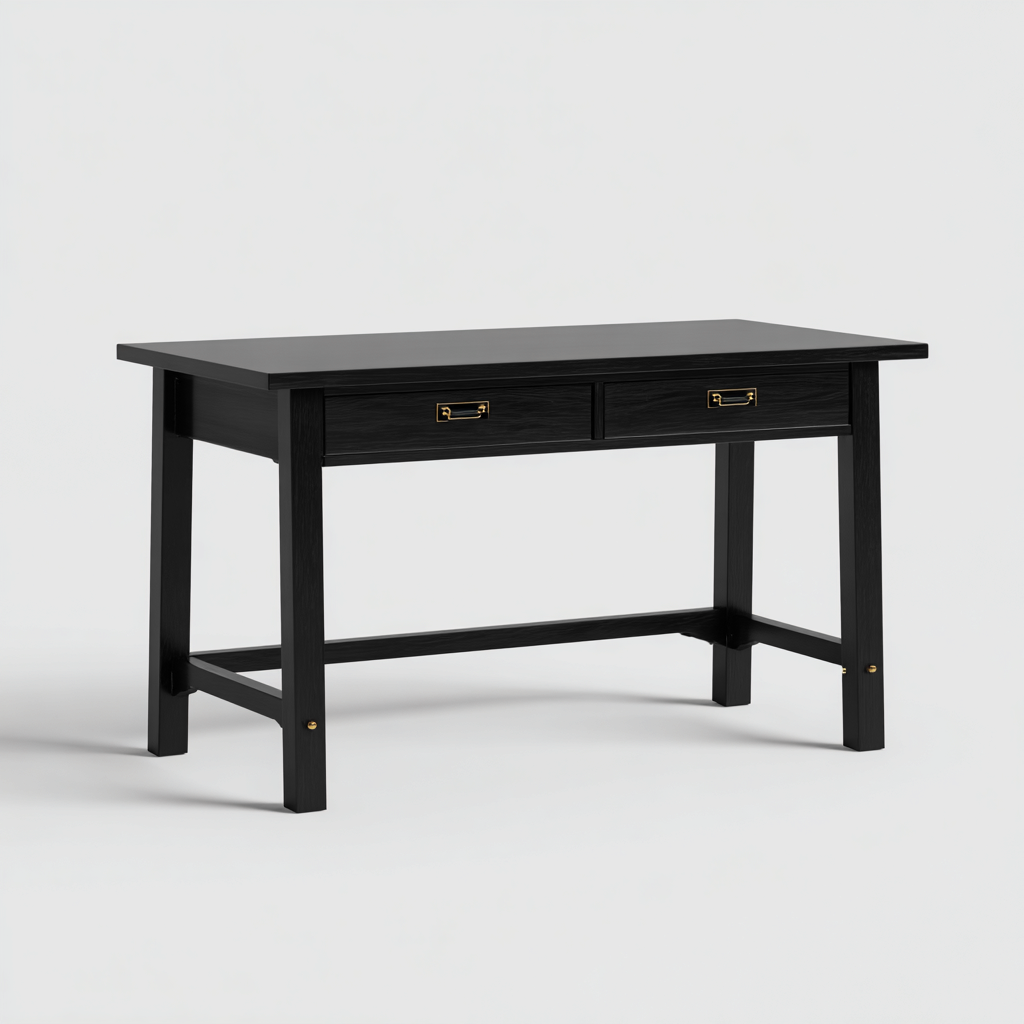 Schreibtisch - Massivholzrahmen und Holzplatte - 130x55x75 cm - Schwarz - klassisches Design-Denuploft