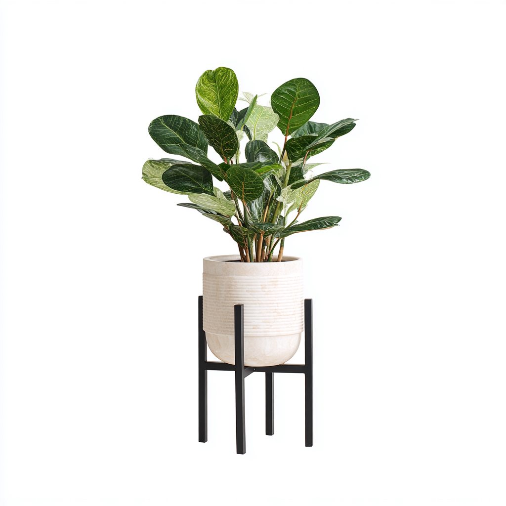 Gartenbedarf Pflanzenständer Keramik Metall 28x28x75 cm - creme-schwarz - dekoratives Pflanzdesign-Denuploft