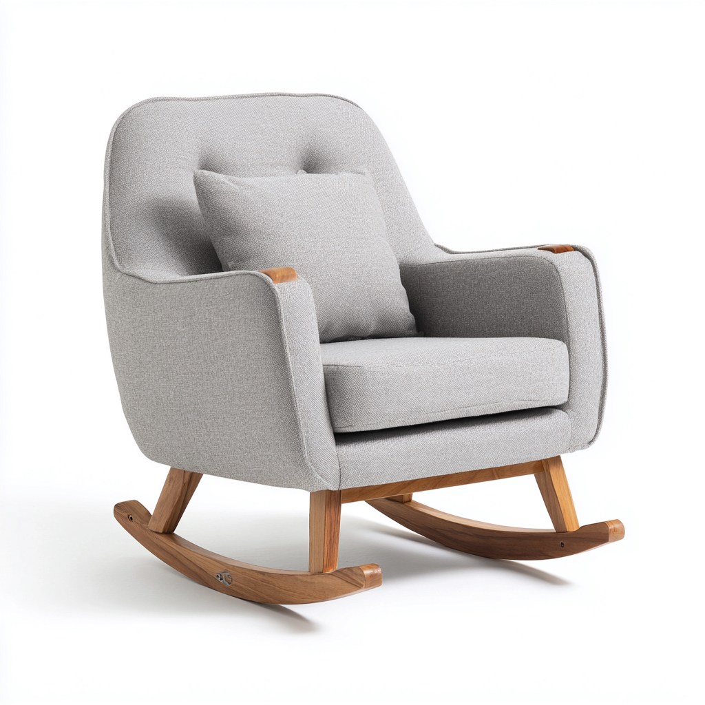 Schaukelstuhl aus Leinenstoff und Holz - 95x83x91 cm - grau - moderner Stil-Denuploft