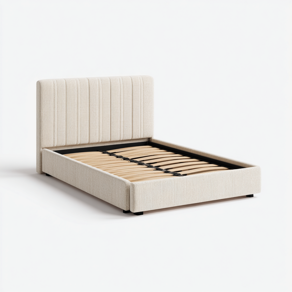 Doppelbett Stoffrahmen 200x180x108 cm - Beige - Gepolstertes Kopfteil im modernen Stil-Denuploft