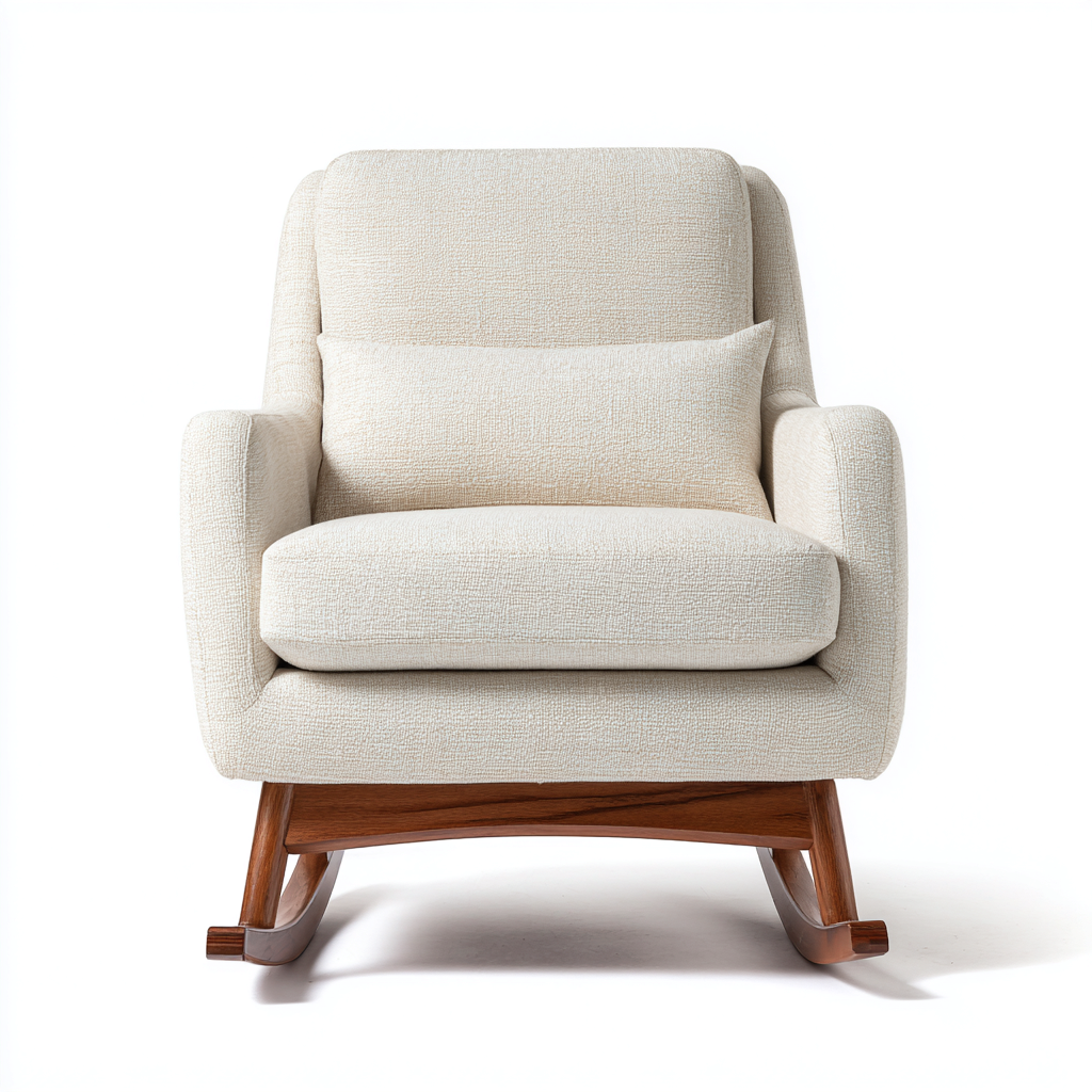 Schaukelstuhl aus Stoff und Holz - 94x81x90 cm - creme - moderner Komfortstil-Denuploft