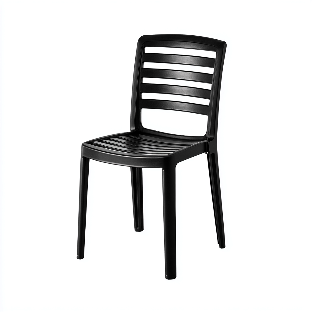 Gartenstuhl Kunststoff 56x53x84 cm - Schwarz - Mit Lamellenrücken und luftdurchlässigem Sitz-Denuploft