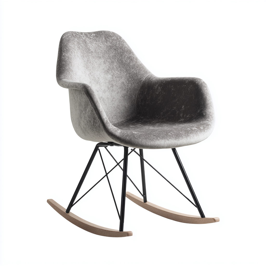 Schaukelstuhl aus Samt Metall und Holz - 86x74x82 cm - grau - retro-inspirierter Stil-Denuploft