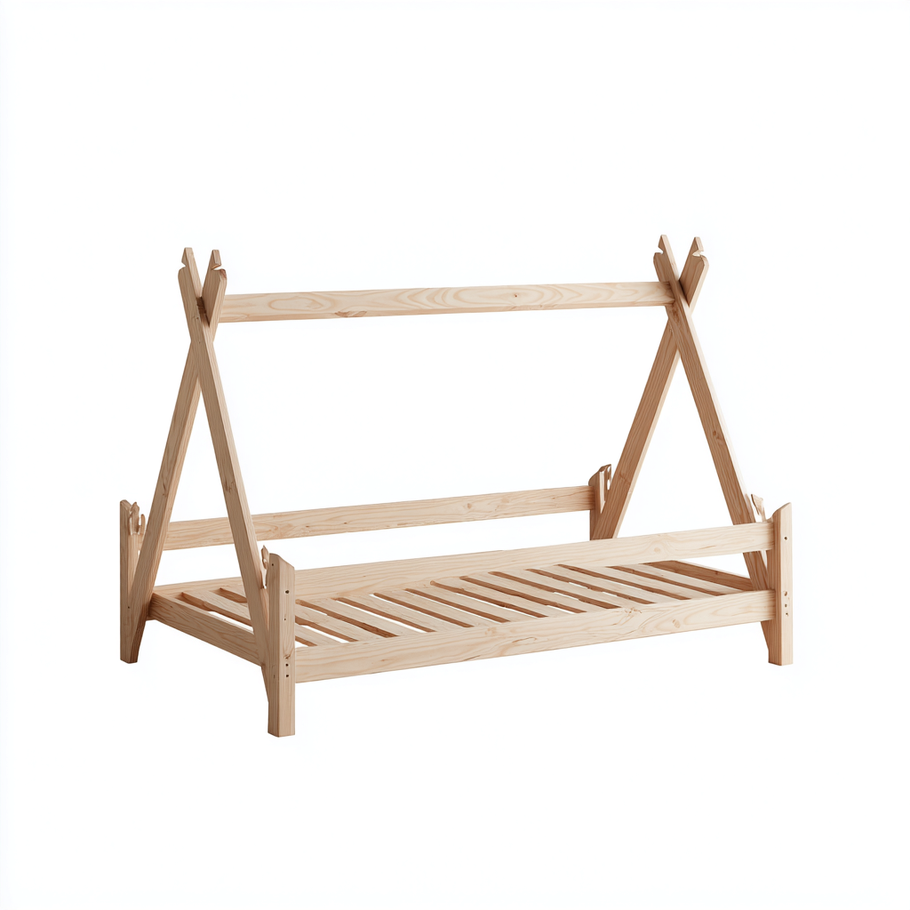 Kinderbett aus Massivholz 200x90x150 cm - Naturfarbe - skandinavisches Design - geeignet für Kinderzimmer-Denuploft