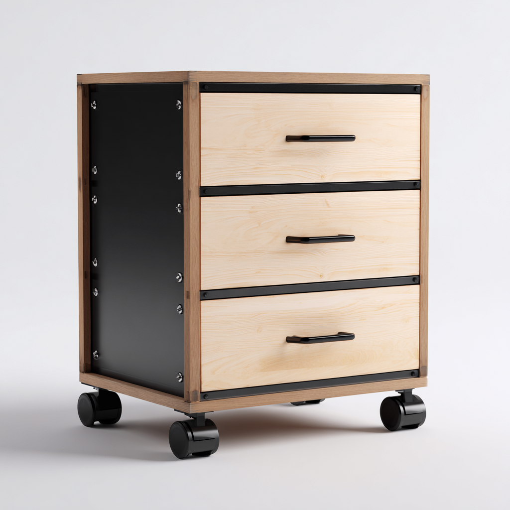 Aktenschrank Holz - Schwarz-Braun - 46x40x68 cm - Büroaufbewahrung - Rollbar-Denuploft