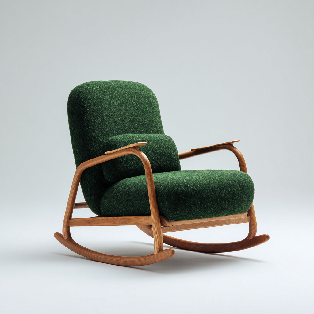 Schaukelstuhl aus Stoff und Holz - 92x80x90 cm - grün - moderner Komfortstil-Denuploft