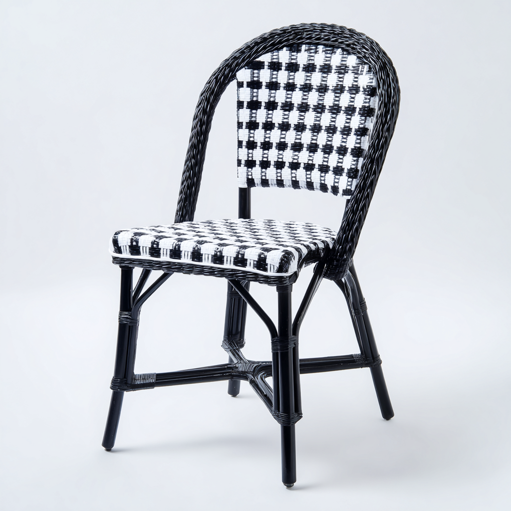 Gartenstuhl Rattan 48x55x88 cm - Schwarz-Weiß - Modernes Design-Denuploft