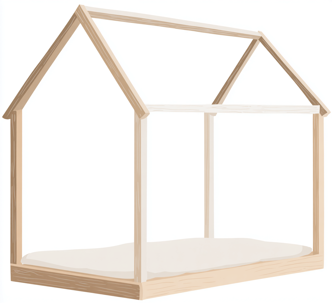 Kinderbett Holzhaus-Design 200x120x160 cm - Natur - Mit Dachrahmen-Denuploft