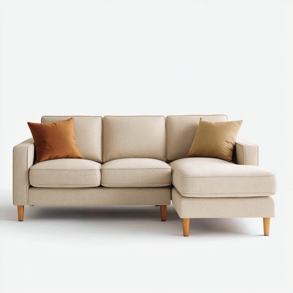 Ecksofa Stoff 255x170x85 cm - Beige - Mit Holzfüßen und skandinavischem Design für Wohnzimmer-Denuploft