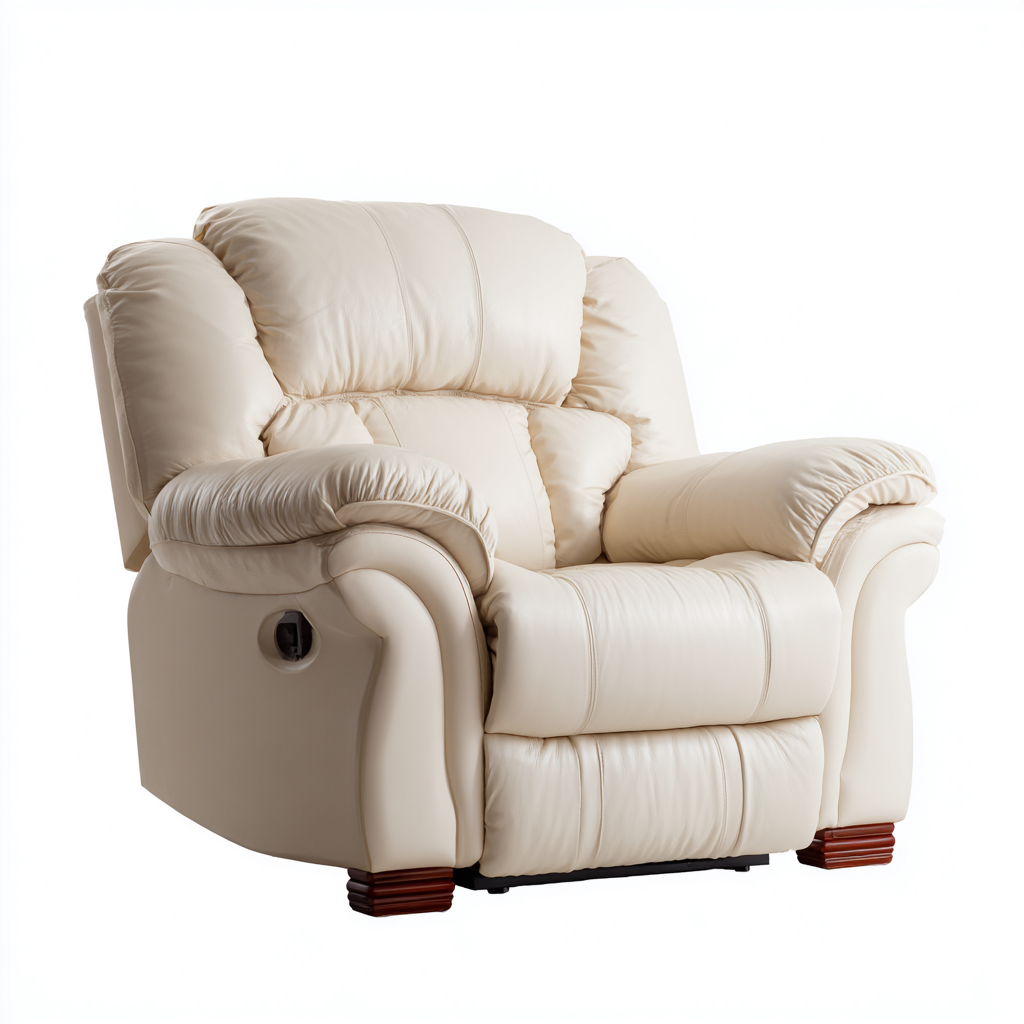 Liegesessel aus Echtleder - 104x99x103 cm - creme - Luxus-Relaxsessel mit Holzfüßen und weicher Polsterung-Denuploft