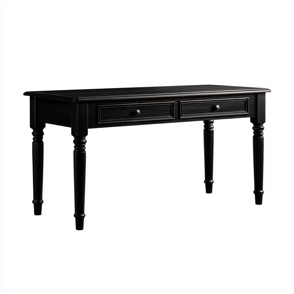 Schreibtisch - Massivholzrahmen und Holzplatte - 135x55x75 cm - Schwarz - klassisches Design-Denuploft