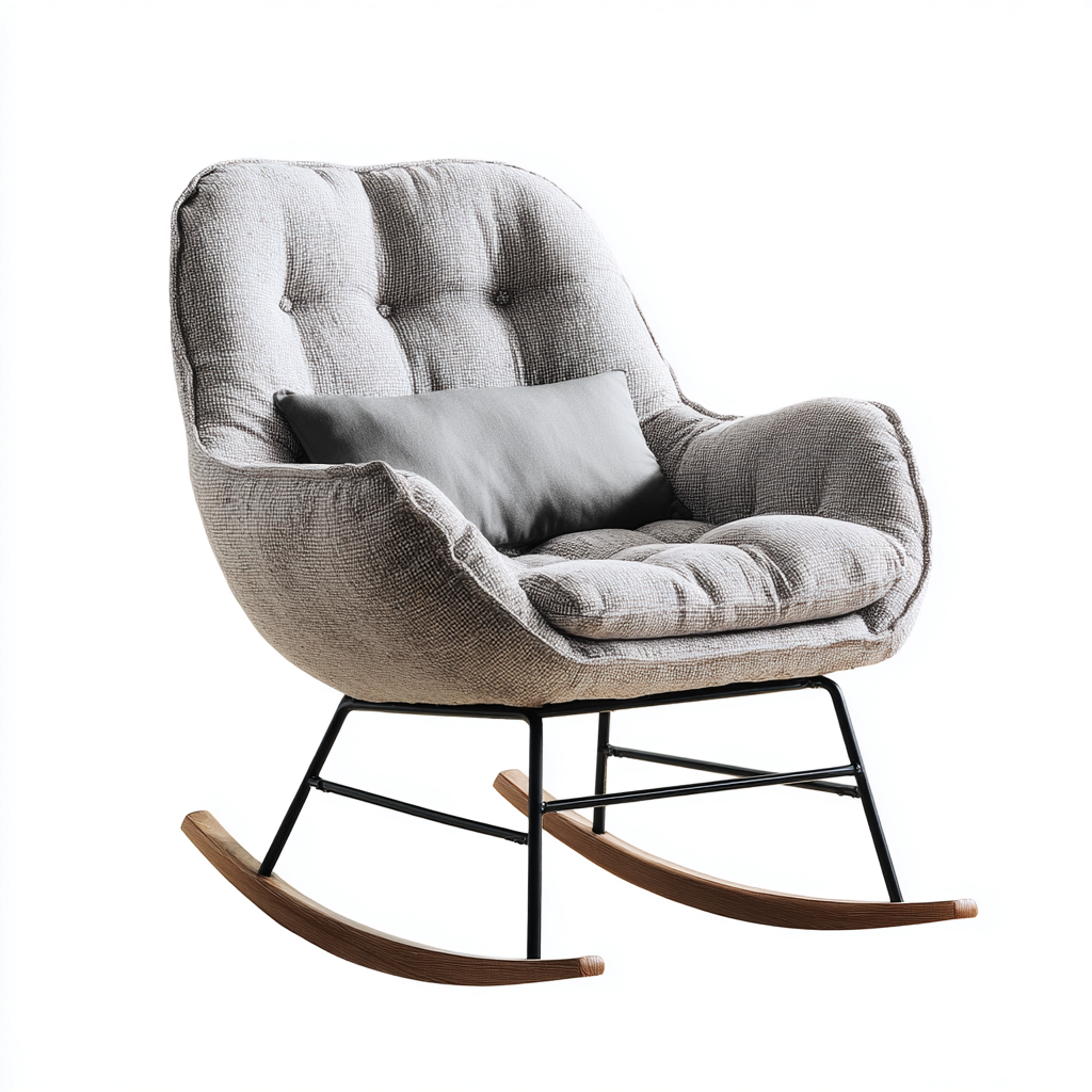 Schaukelstuhl aus Stoff Metall und Holz - 93x80x89 cm - beige - moderner Komfortstil-Denuploft