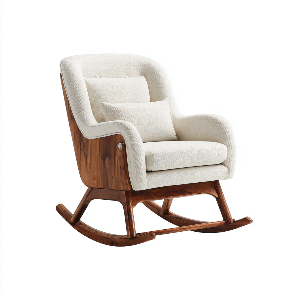 Schaukelstuhl aus Leinenstoff und Holz - 96x82x92 cm - creme - klassischer Stil-Denuploft