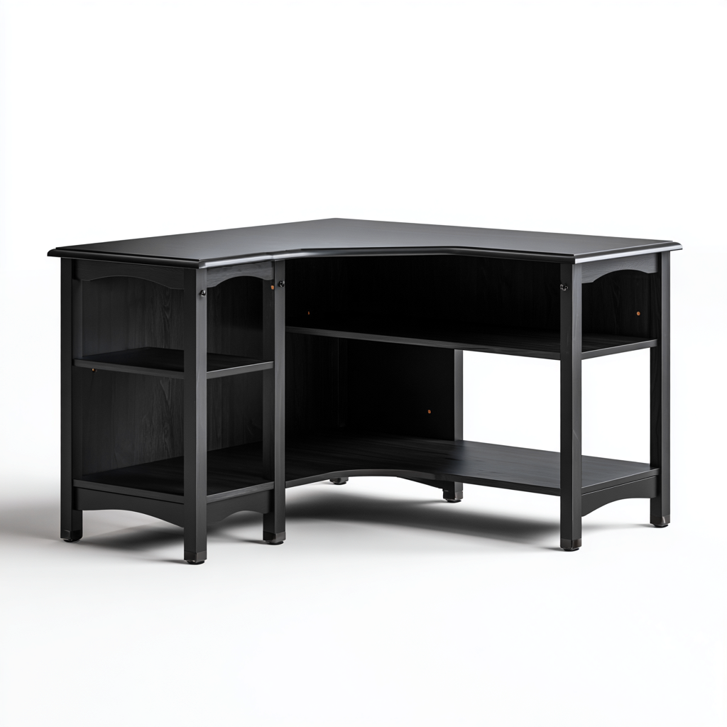 Schreibtisch Eckform Holz 120x120x75 cm - Schwarz - Mit offenen Ablageflächen im modernen Design-Denuploft