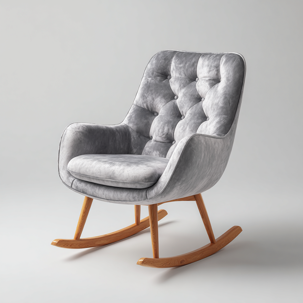 Schaukelstuhl aus Samt und Holz - 91x77x88 cm - grau - eleganter Stil-Denuploft