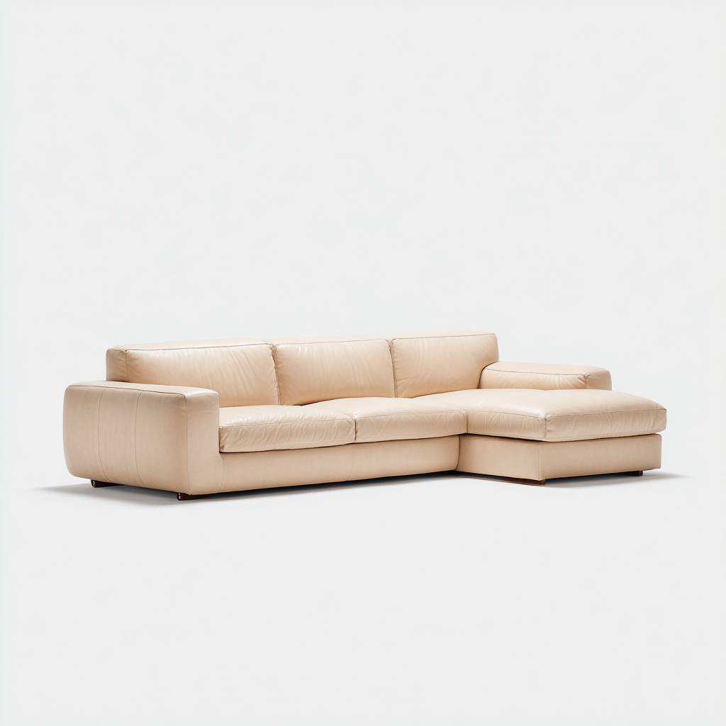 Ecksofa Echtleder 280x190x85 cm - Beige - Modernes Design mit breiten Armlehnen für Wohnzimmer-Denuploft