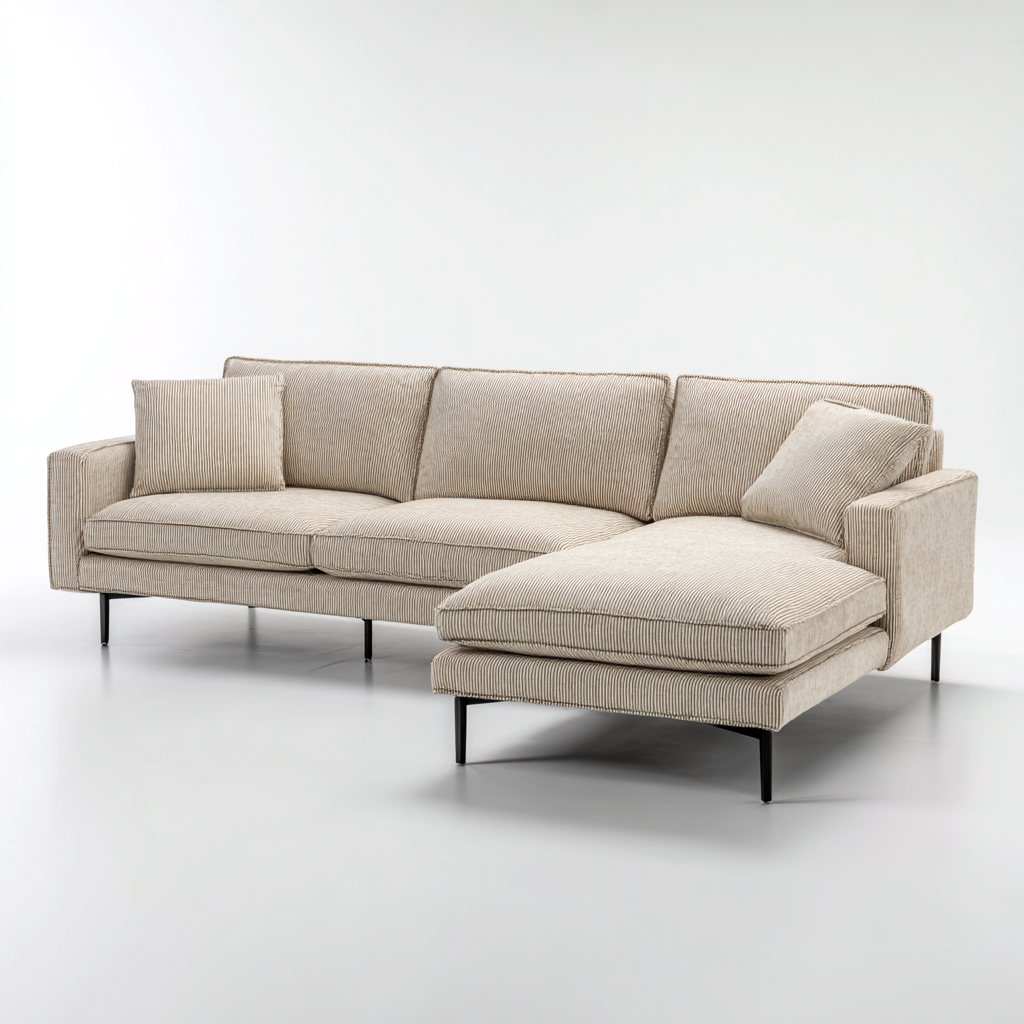 Ecksofa Stoff 270x170x85 cm Beige Gestreiftes Design-Denuploft