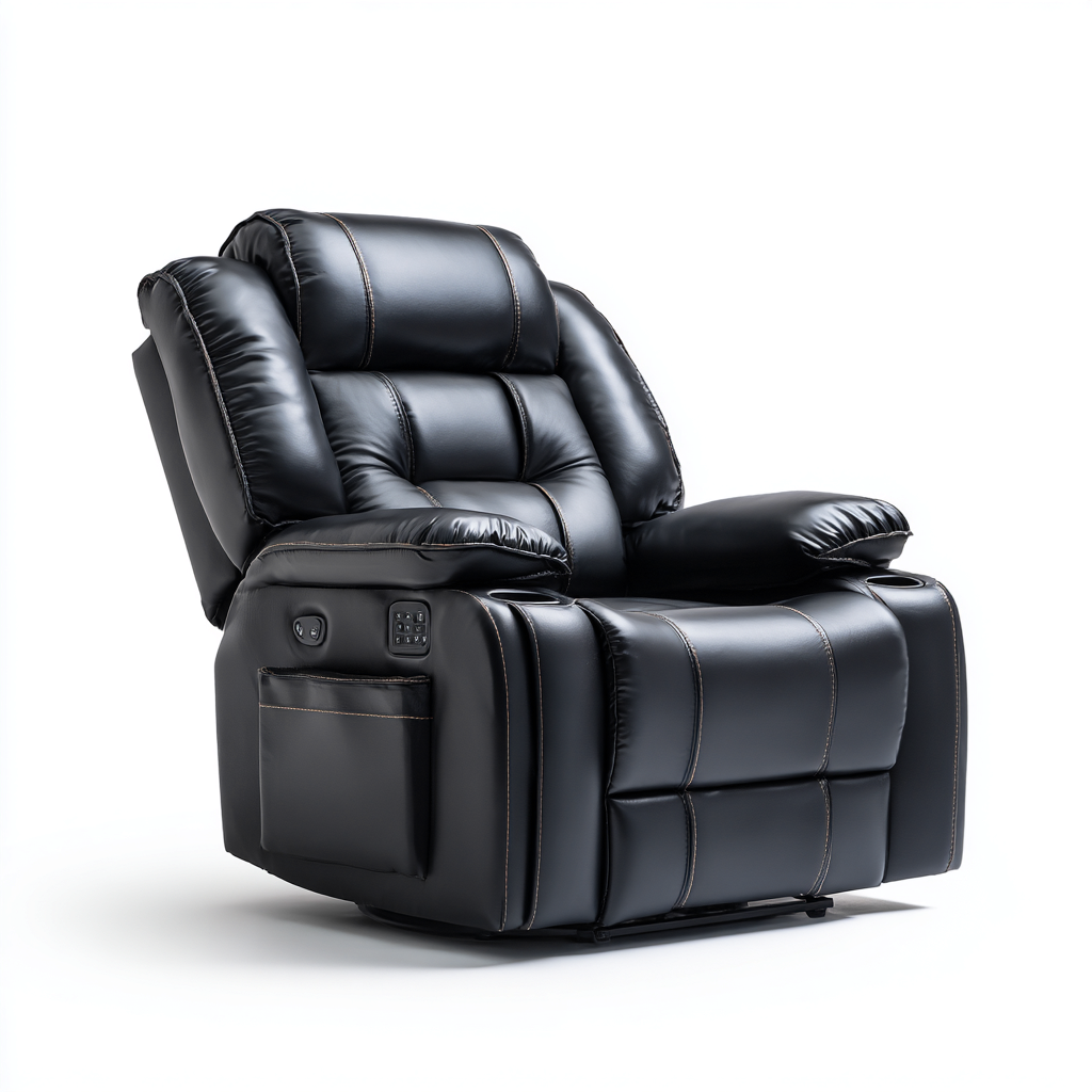 Liegesessel aus Kunstleder - 101x96x107 cm - schwarz - Relaxsessel mit elektrischer Massagefunktion und Seitentasche-Denuploft