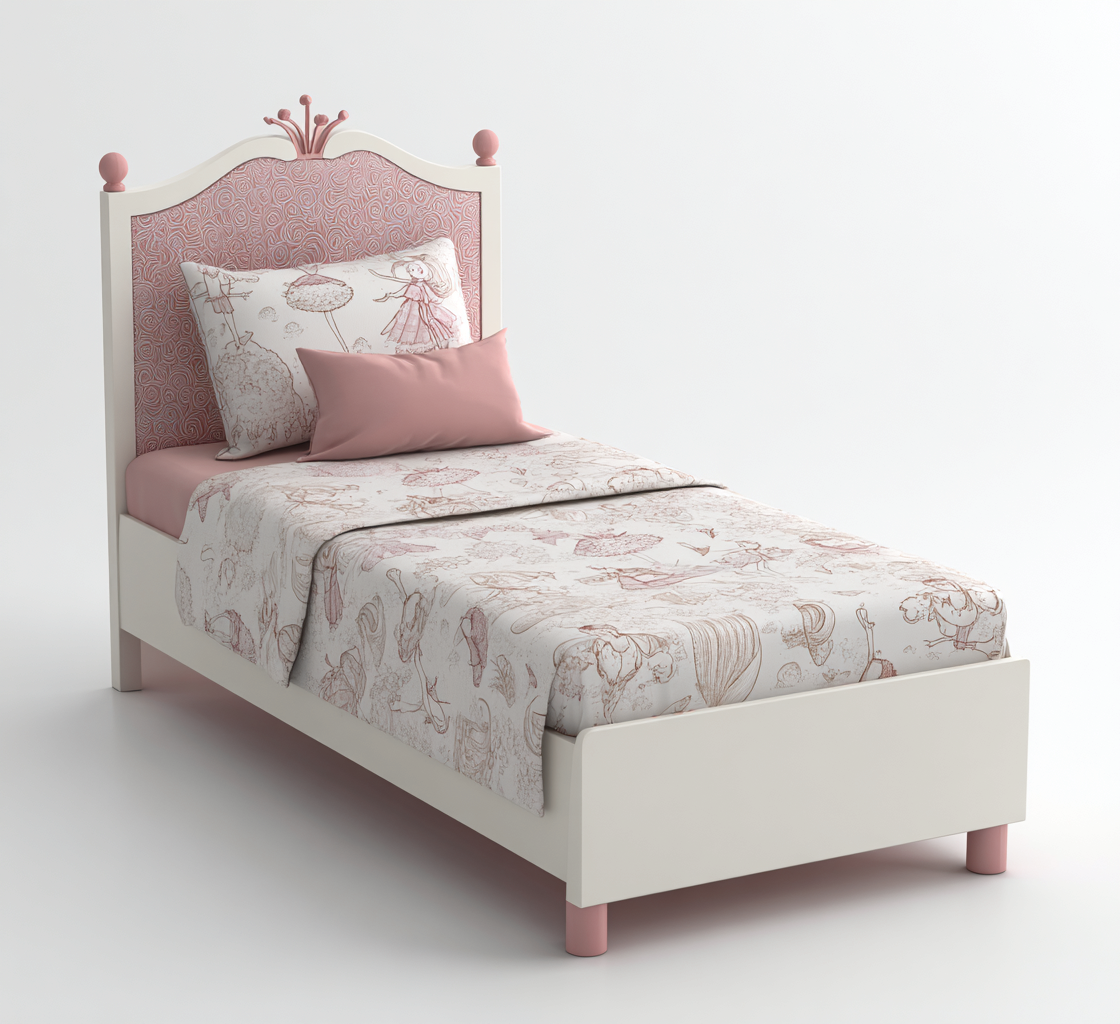 Kinderbett aus Holz 200x90x120 cm - Weiß-Rosa - mit gepolstertem Kopfteil - geeignet für Kinderzimmer-Denuploft