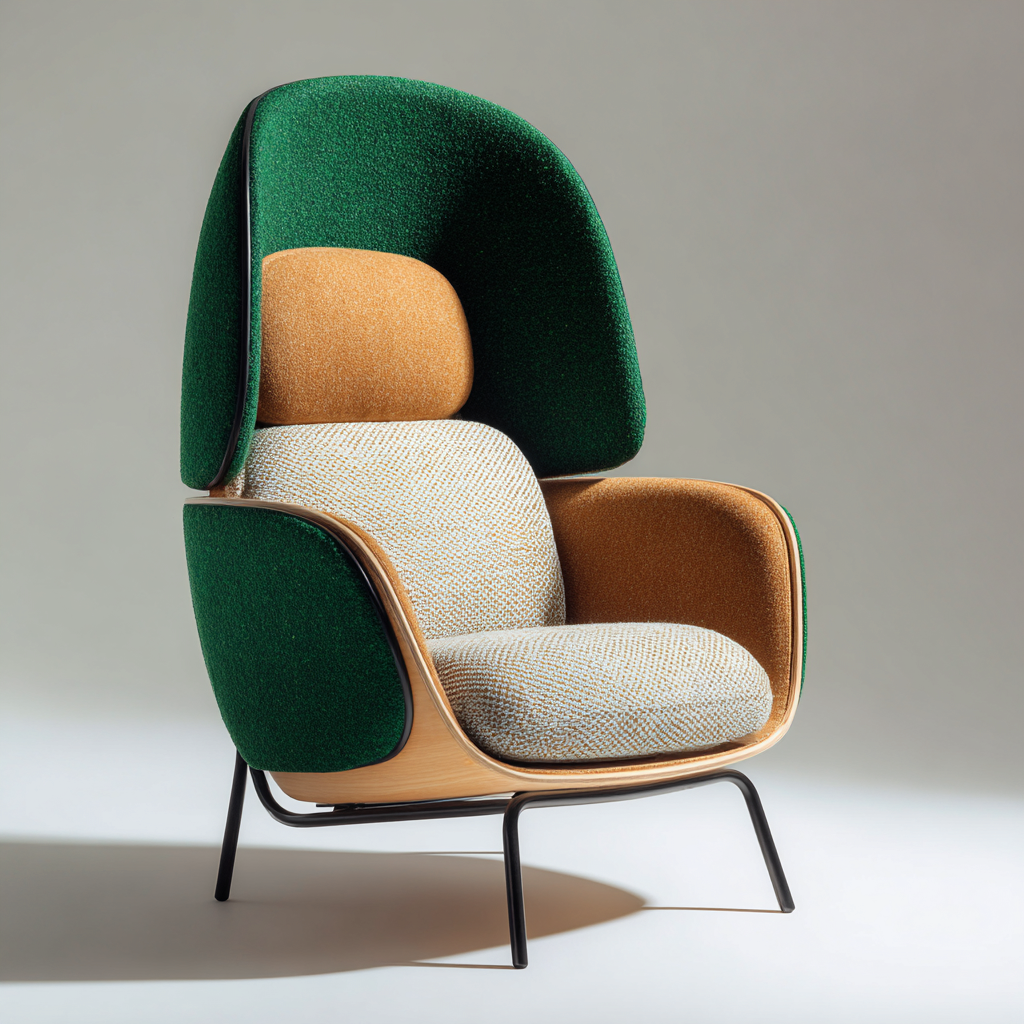 Schaukelstuhl aus Stoff Holz und Metall - 90x82x105 cm - grün-beige-braun - modernes Design-Denuploft