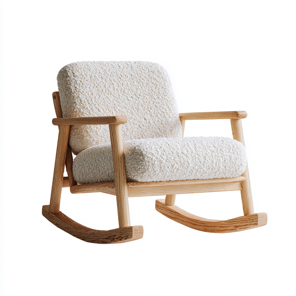 Schaukelstuhl aus Bouclé-Stoff und Holz - 95x83x88 cm - weiß - nordischer Stil-Denuploft