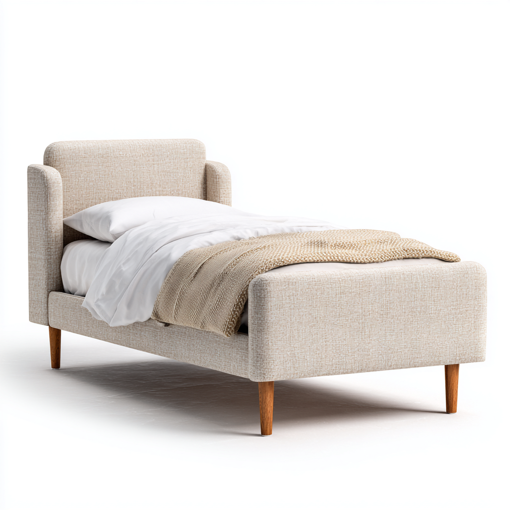 Kinderbett Stoff und Holz 200x100x110 cm - Beige - Mit Polsterung und Holzfüßen-Denuploft