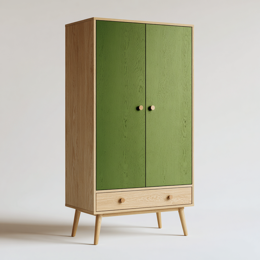 Kleiderschrank mit Doppeltüren und Schublade - 110x55x190 cm - grün-holzfarben - modern skandinavisch-Denuploft