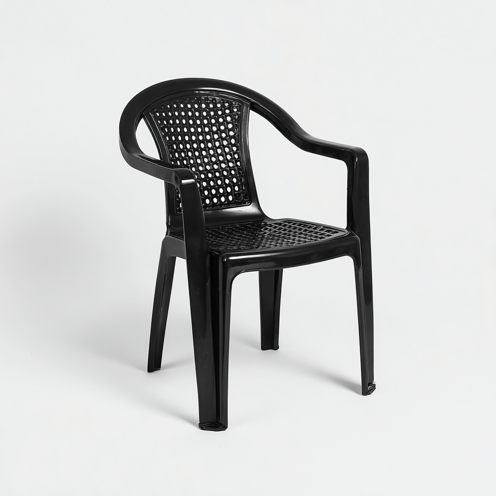 Gartenstuhl Kunststoff 59x57x88 cm - Schwarz - Mit Armlehnen und gelochter Sitz- und Rückenfläche-Denuploft