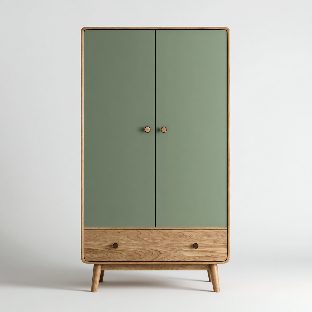 Kleiderschrank mit Doppeltüren und Schublade - 112x56x192 cm - grün-holzfarben - skandinavisch modern-Denuploft