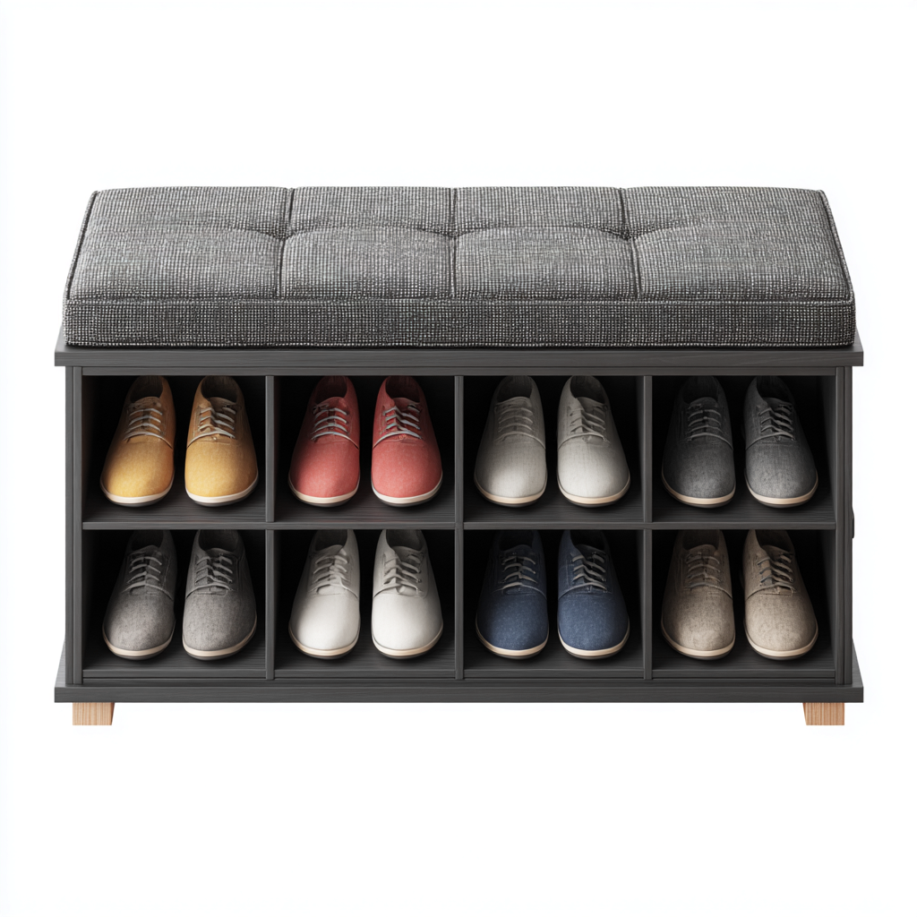 Schuhschrank Holz mit Sitzkissen 90x35x50 cm - Grau - Modernes Design-Denuploft