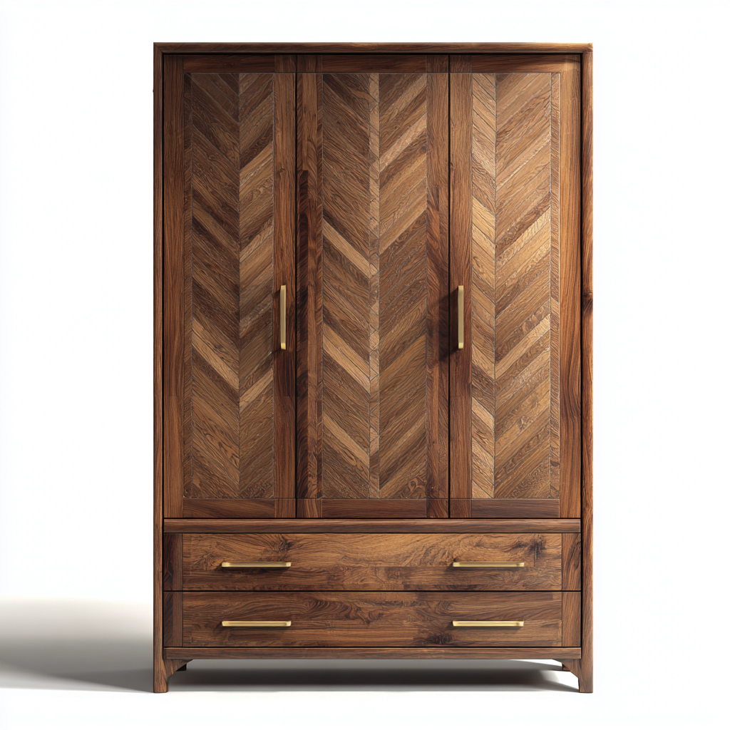 Kleiderschrank aus Massivholz - 150x60x200 cm - braun - eleganter Retro-Stil-Denuploft