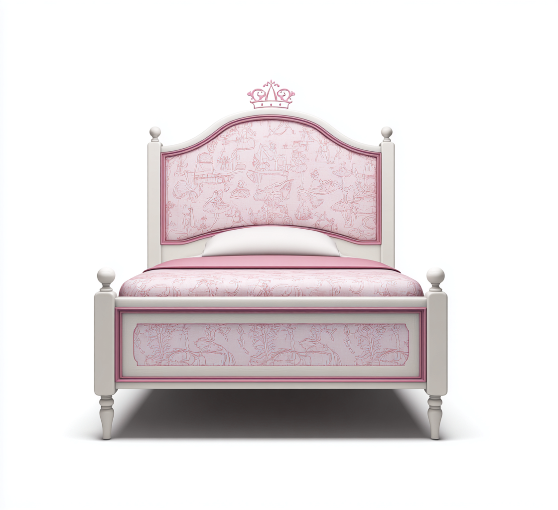 Kinderbett aus Holz 200x100x125 cm - Weiß-Rosa - mit gepolstertem Kopfteil und Fußteil - geeignet für Kinderzimmer-Denuploft