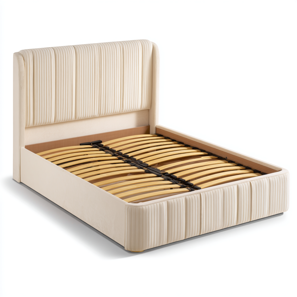 Doppelbett Samtpolsterrahmen 200x180x110 cm - Creme - Vertikal gesteppter moderner Stil-Denuploft