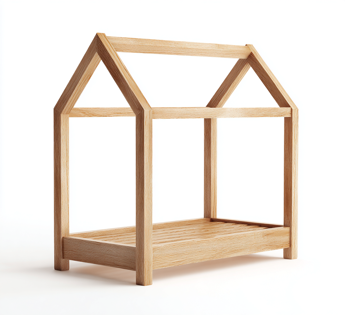 Kinderbett Holzhaus-Design 200x120x170 cm - Natur - Mit Dachrahmen-Denuploft