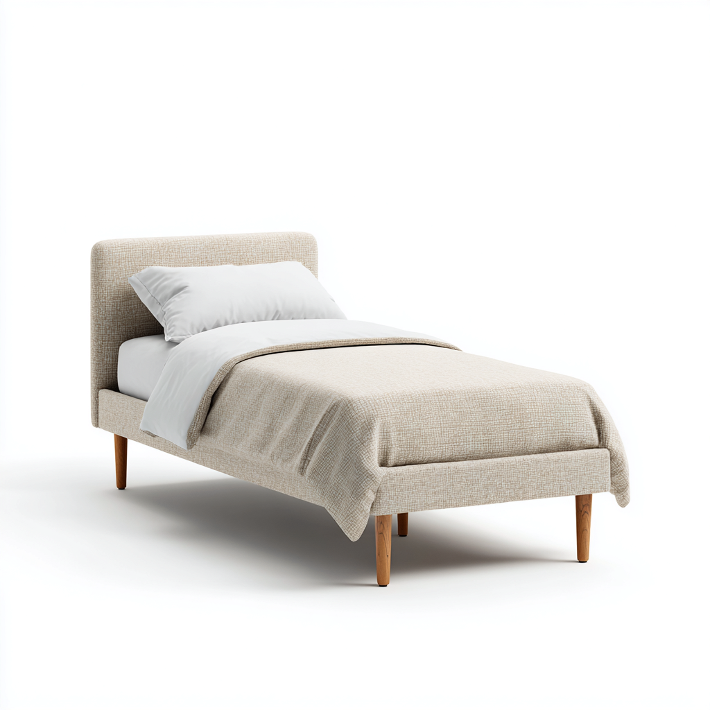 Kinderbett Stoff und Holz 200x100x105 cm - Beige - Mit Polsterkopfteil und Holzfüßen-Denuploft