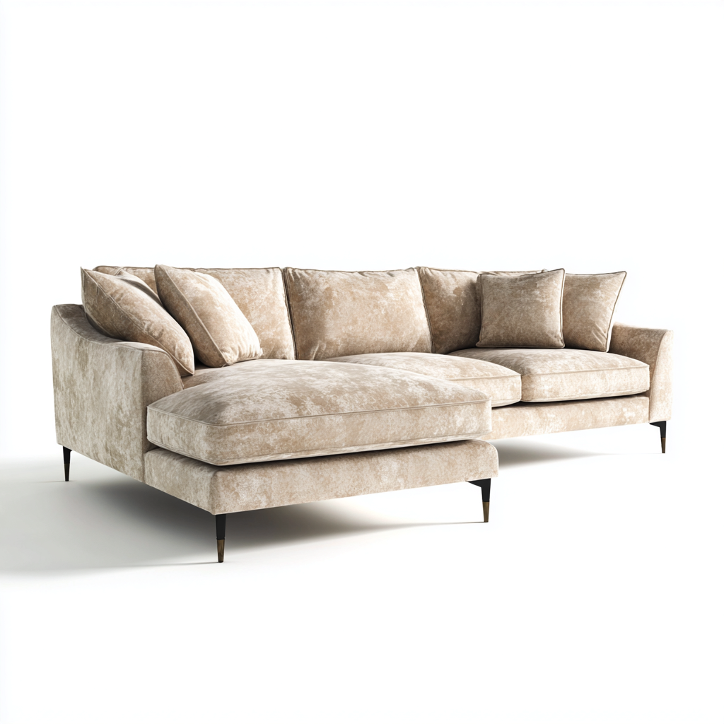 Ecksofa Samtstoff 260x170x84 cm Beige Zeitgenössischer Stil-Denuploft