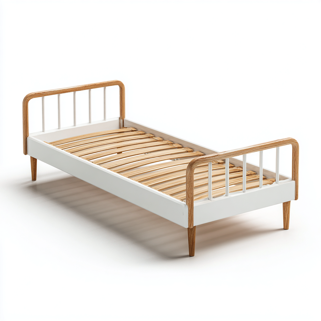 Kinderbett aus Holz 200x90x95 cm - Weiß-Naturholz - mit Kopf- und Fußteil - geeignet für Kinderzimmer-Denuploft