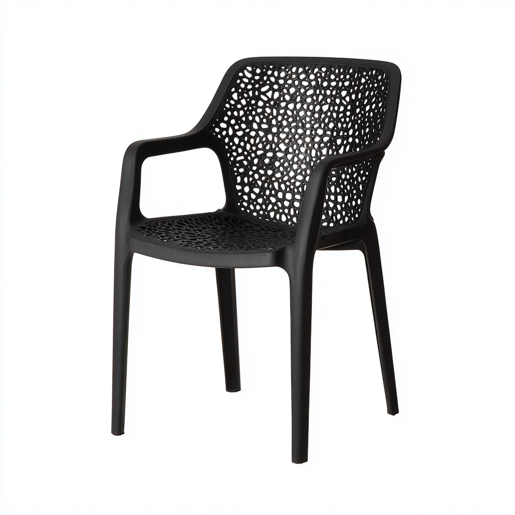 Gartenstuhl Kunststoff 57x54x84 cm - Schwarz - Mit Armlehnen und Lochmuster-Design-Denuploft
