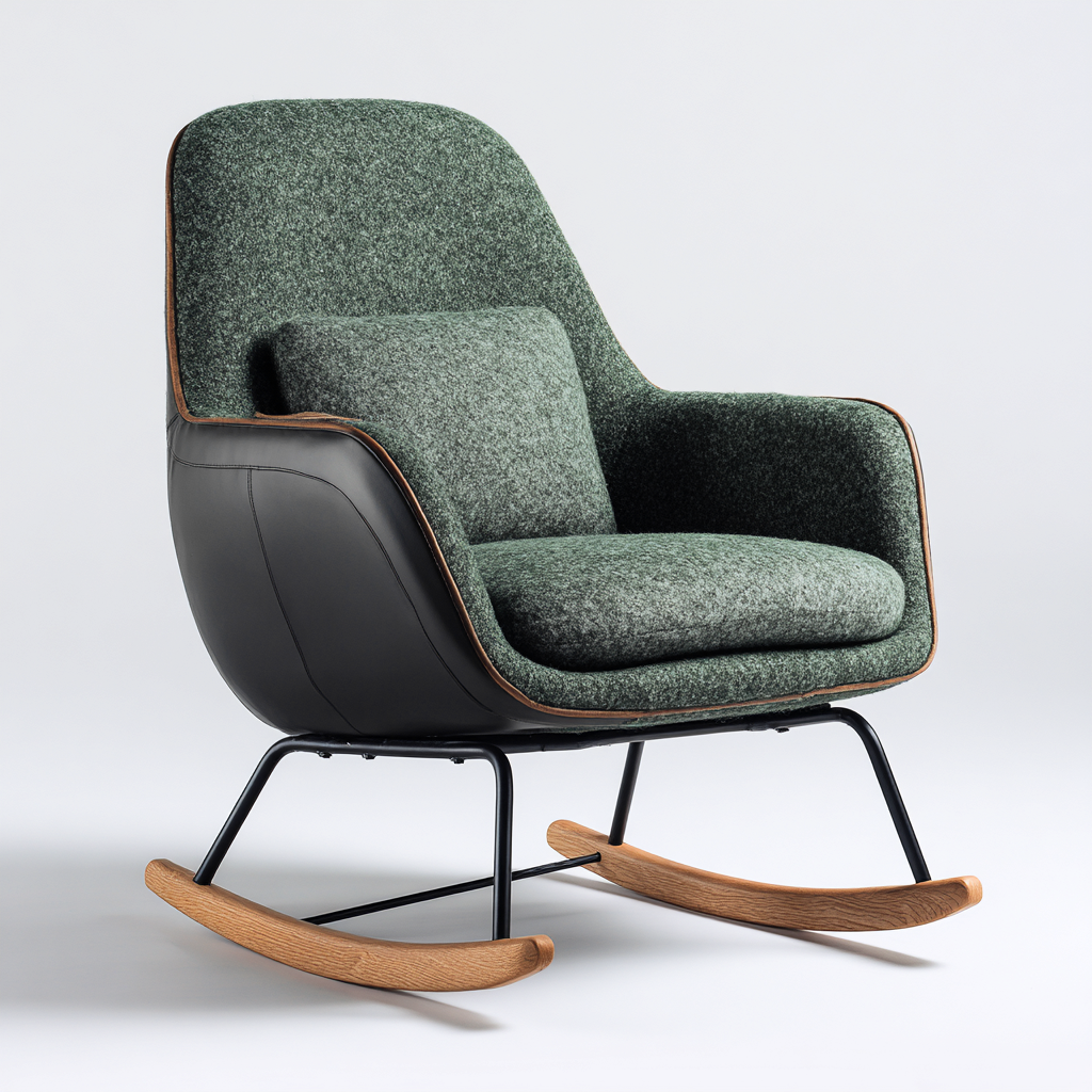 Schaukelstuhl aus Stoff Leder und Holz - 91x82x92 cm - grün-schwarz - moderner Stil-Denuploft