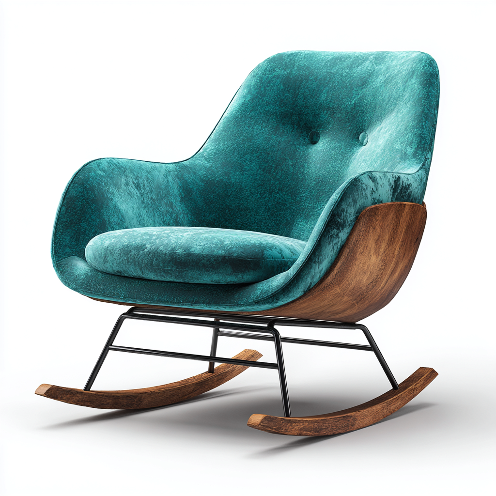 Schaukelstuhl aus Samt und Holz - 95x80x90 cm - türkis - moderner Retro-Stil-Denuploft